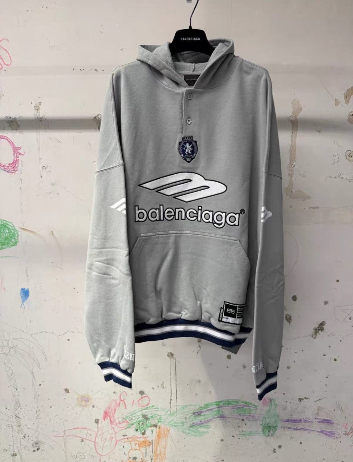 Balenciaga Top-quality Version Men's 3b Football Polo Hoodie in Grey white #336845