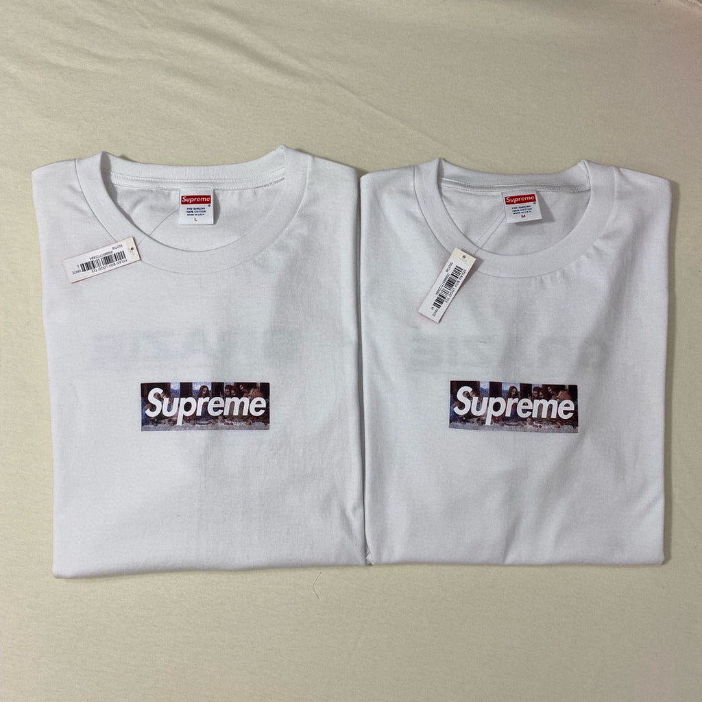 Supreme Week 11 Milan Last Supper Men's & Women's White Leonardo da Vinci The Last Supper Box Logo Print Solid Colour Casual Round Neck Short Sleeve T-Shirt #99265