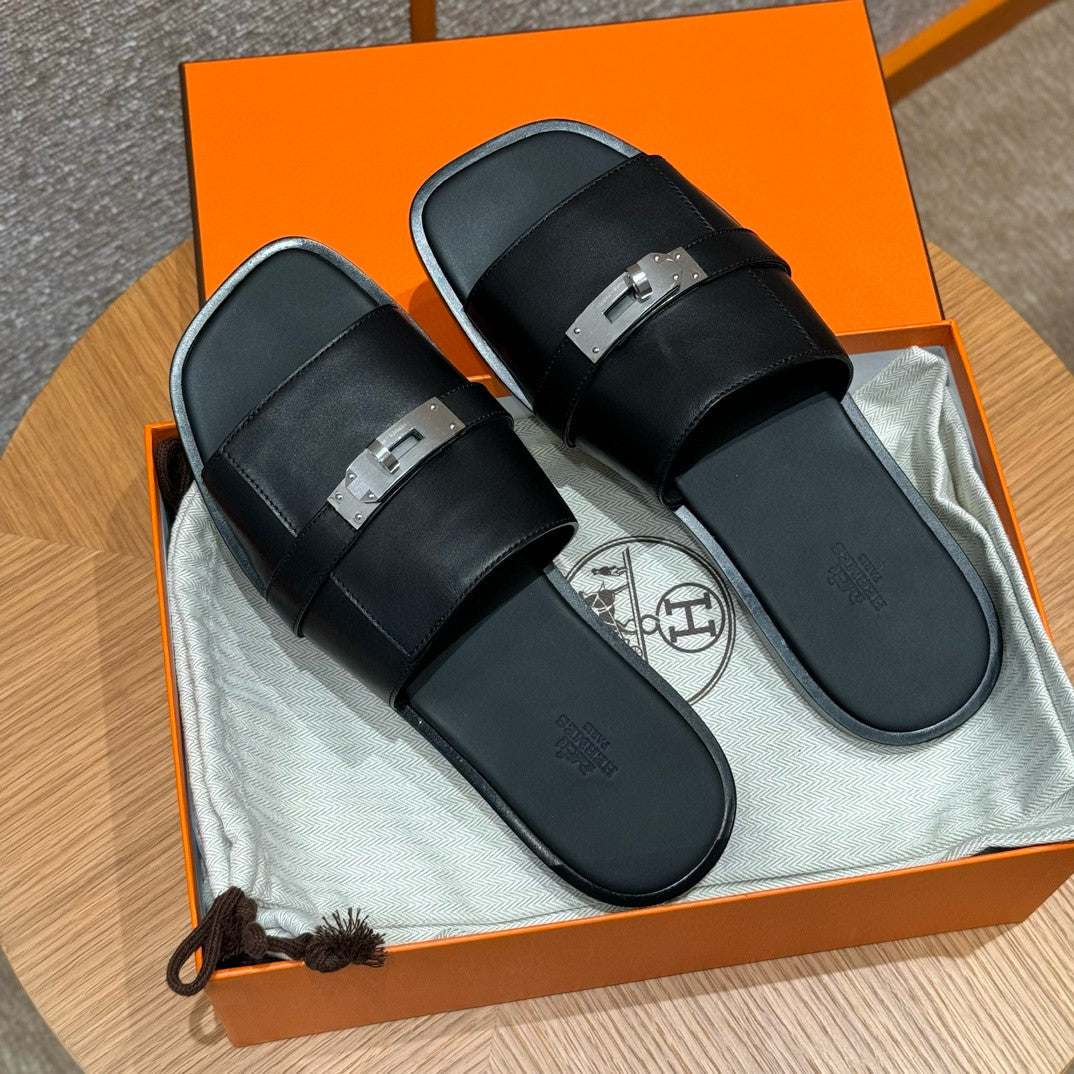 Hermes Gabriel Men's Summer Fashion Comfortable Logo Sandals Leather Casual Slippers #81144