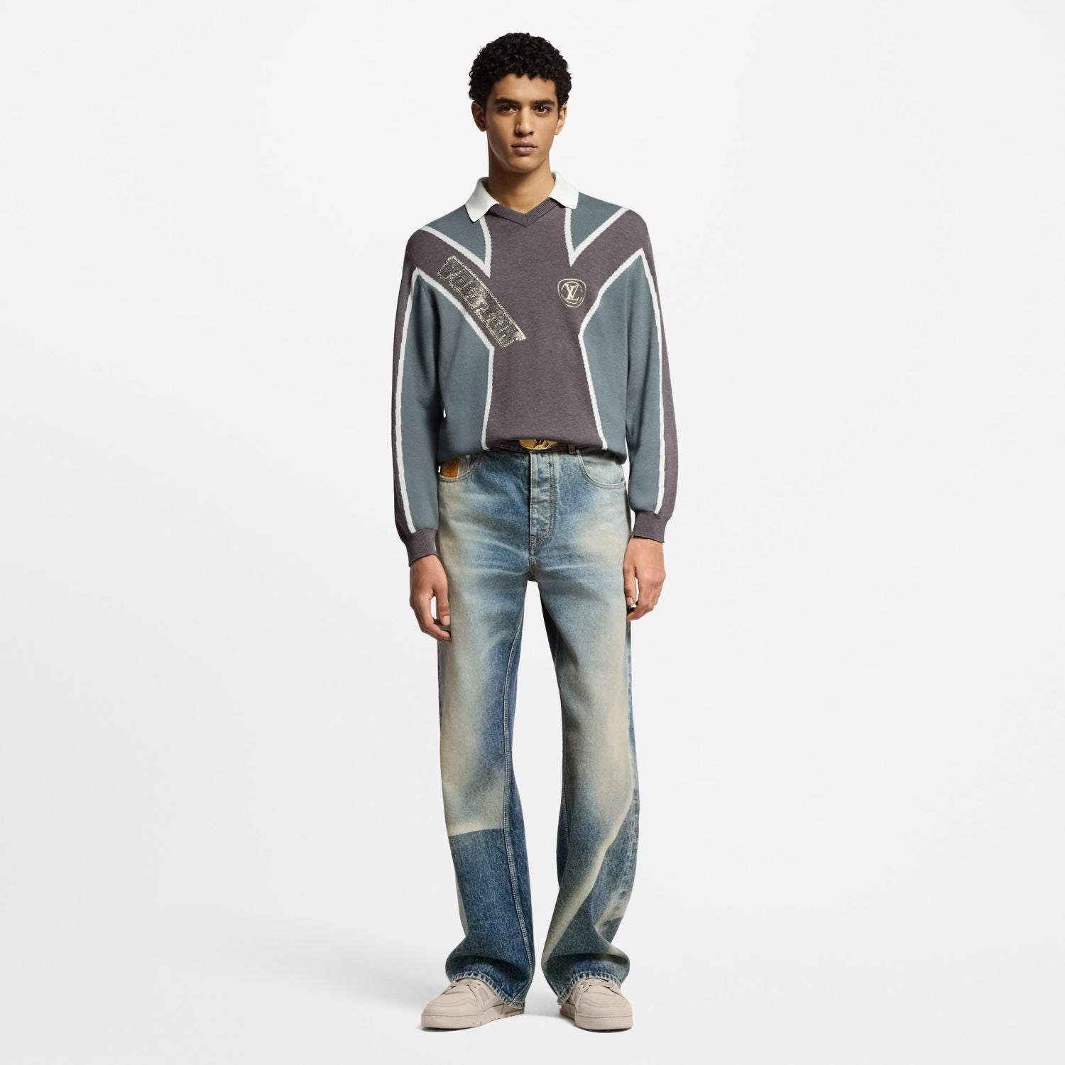 Louis Vuitton Sun Fading Effect Denim Long Sleeve Shirt Skateboarding Jeans Pants Men'S Spring And Summer Fashion High Street Trend Casual Suit Set #75985