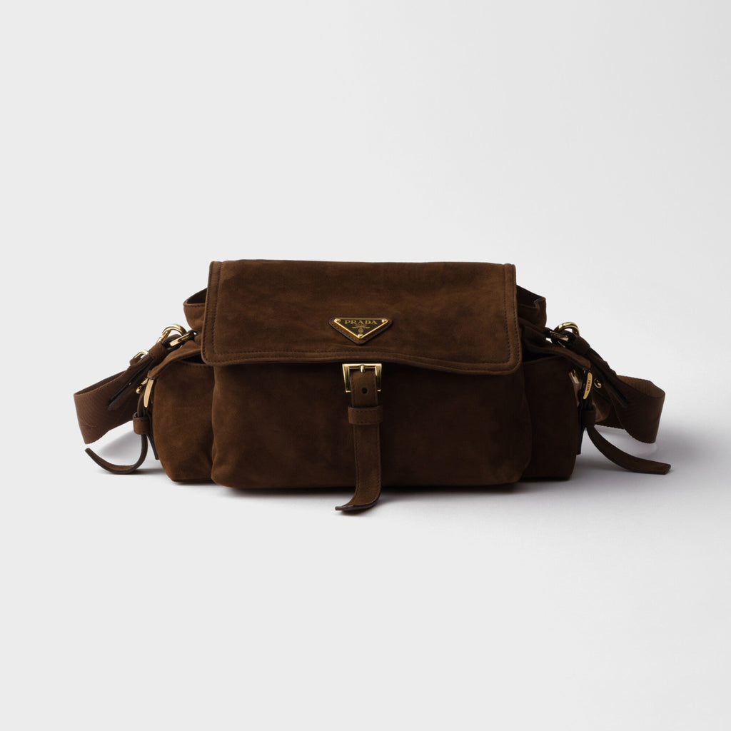 Prada Explore Men's and Women's Brand Logo Solid Color Suede Leather Messenger Bag Shoulder Bags #78127