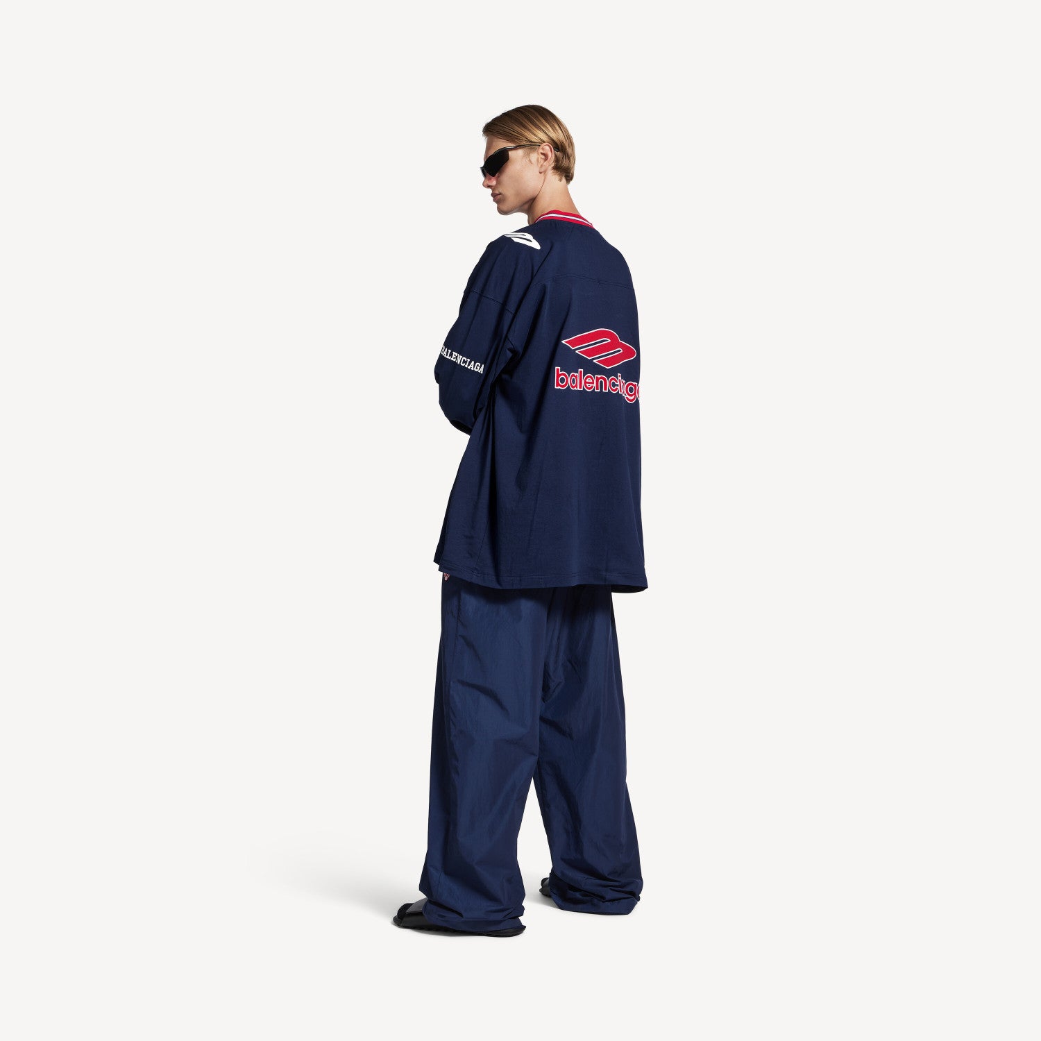 Balenciaga Top-Quality Version Men's 3b Football Long Sleeve V-neck T-shirt Black Anthracite #336375