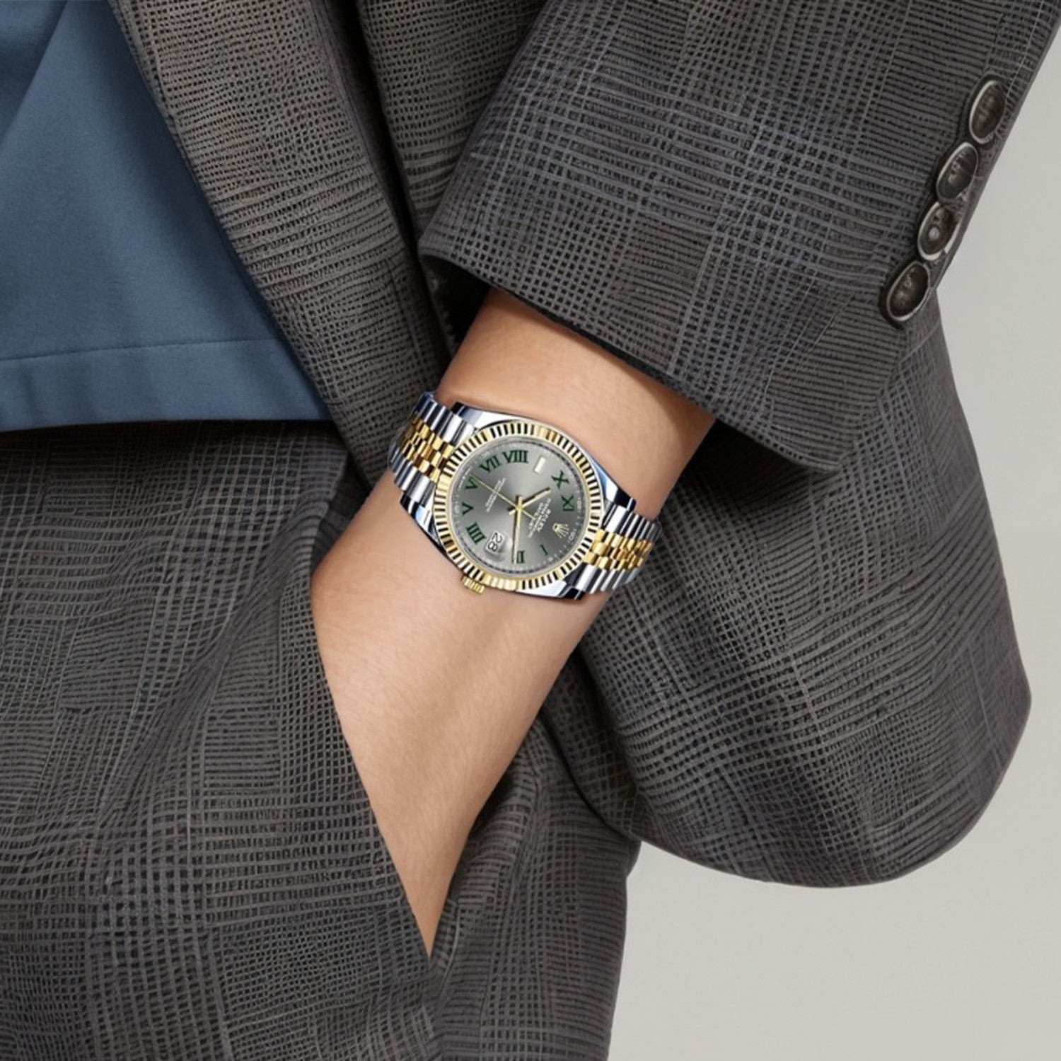 Rolex Men's Green Rolex Log Steel Strap Automatic Waterproof Movement Mechanical Watch Gray Dial #71428