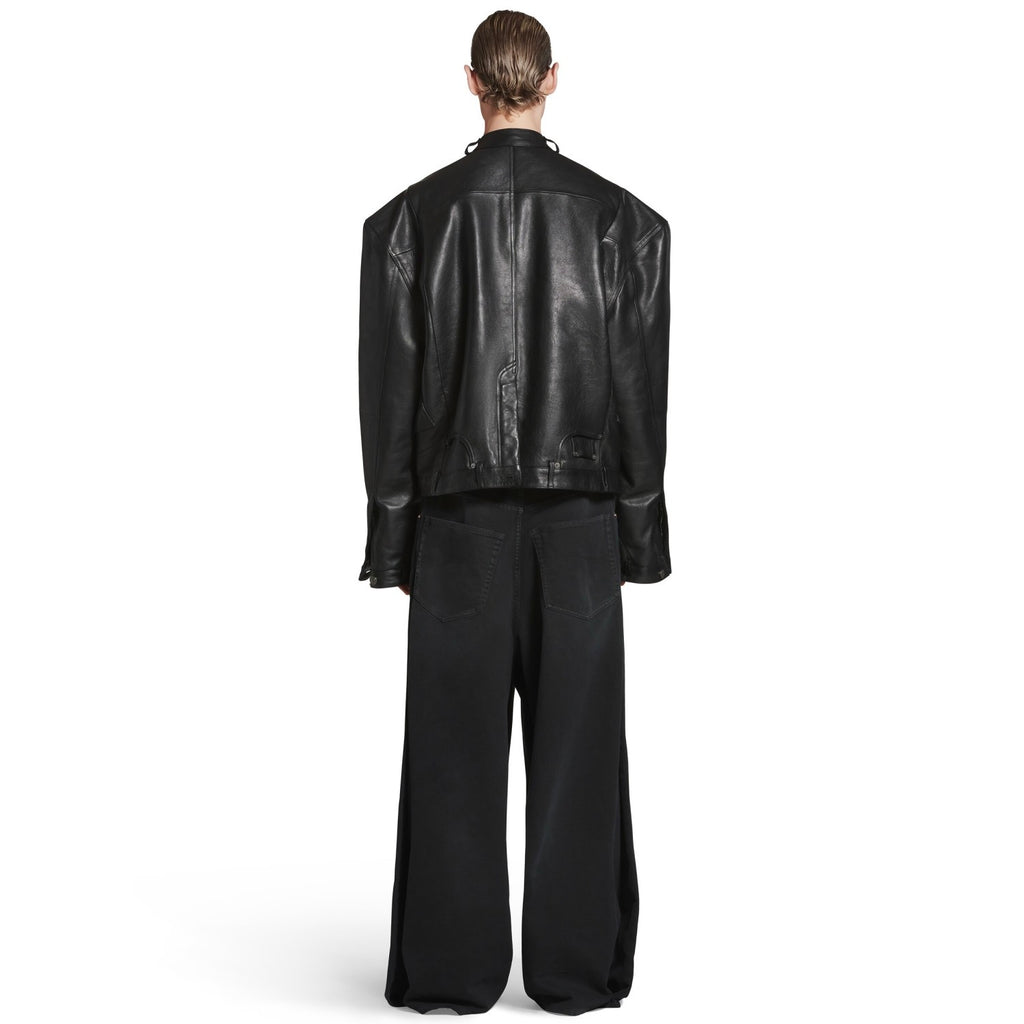 Balenciaga 25FW Cowhide Jacket Bew Double Zipper Ribbed Cuffs Leather Jacket Loose Version #332836