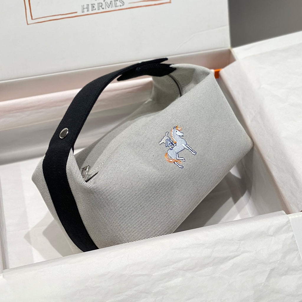 Hermes Classic Casual Color Block Canvas Tote Bag Makeup Bag Toiletry Bag Bags #78245