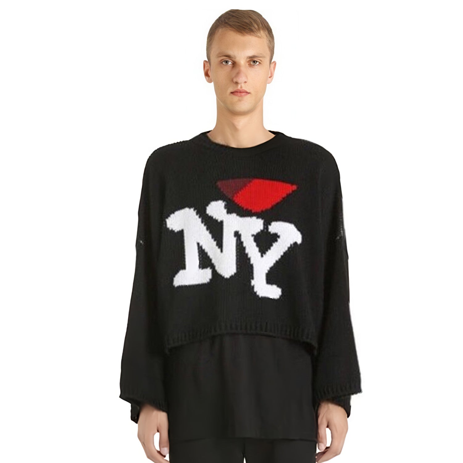 Raf Simons Men's Fall And Winter Black Ny Jacquard Round Neck Long Sleeve Knitted Sweater High Street Trend Casual Pullover Sweater Ngvp #2462