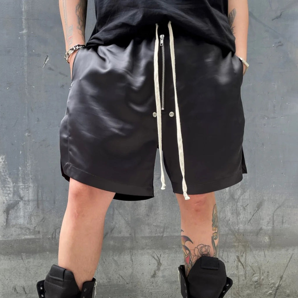 Rick Owens DRKSHDW Men Women Summer Black Zipper Elastic Drawstring Casual Straight Fit Shorts Ngvp #8835