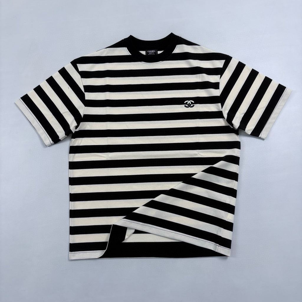 Chanel Men's Summer Striped Logo Solid Color Round Neck Pullover Short Sleeved T-shirt #81554
