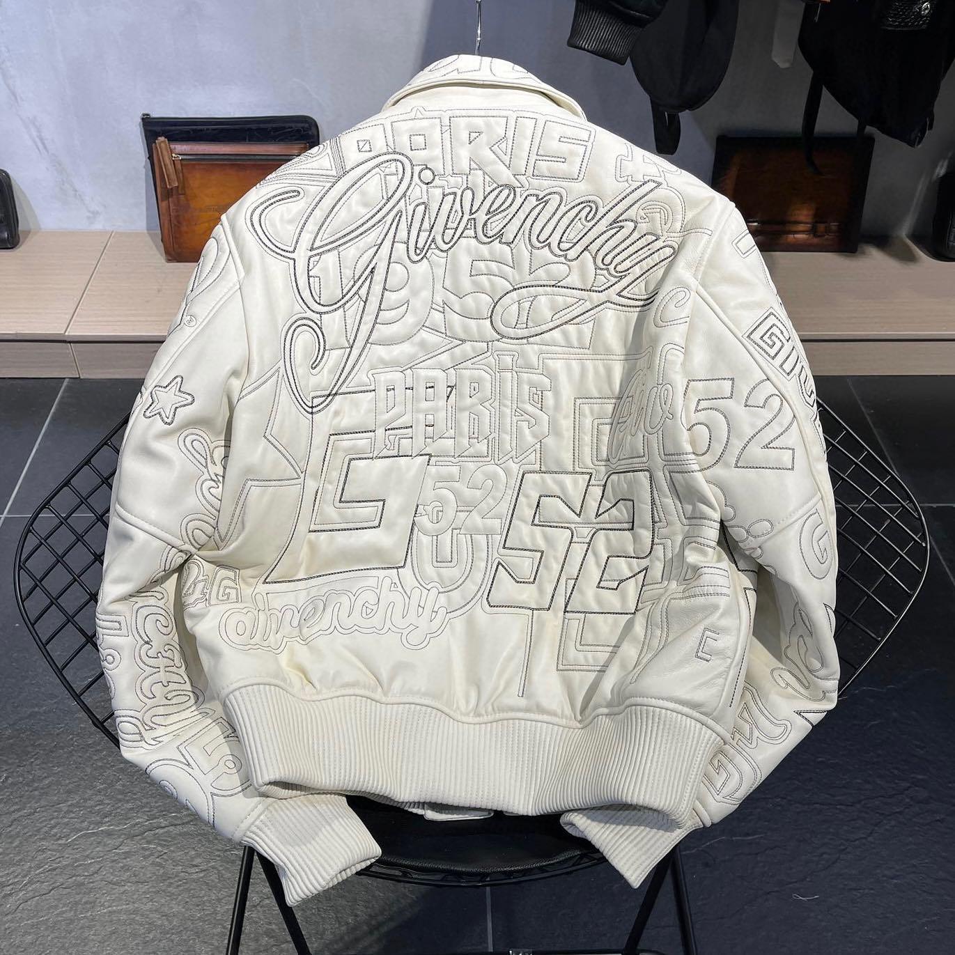Givenchy Leather Embroidered Logo Bomber Jacket #91388