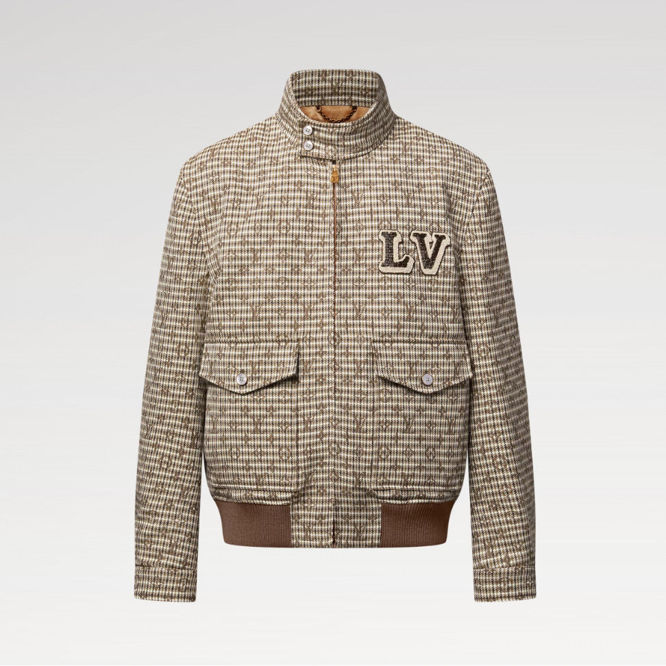 Louis Vuitton Men's Spring Autumn Monogrammed Jacquard Wool Harrington Blouson Zipper Long Sleeve Jacket #71837
