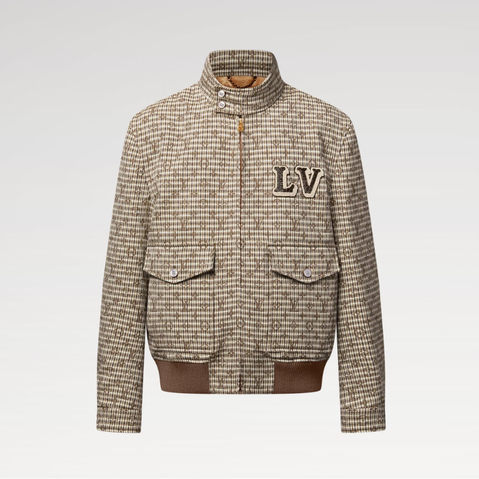 Louis Vuitton Men's Spring Autumn Monogrammed Jacquard Wool Harrington Blouson Zipper Long Sleeve Jacket #71837