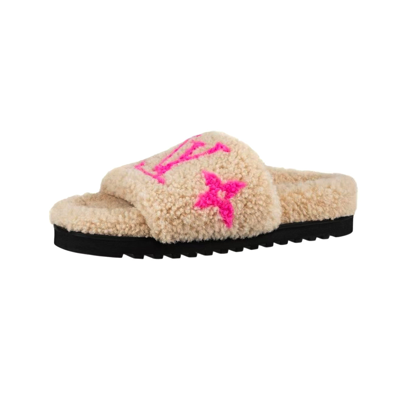 Louis Vuitton Women's Fall/Winter Fashion Casual Round Toe Open Toe Flat Thong Wool Slippers Shoes #78811