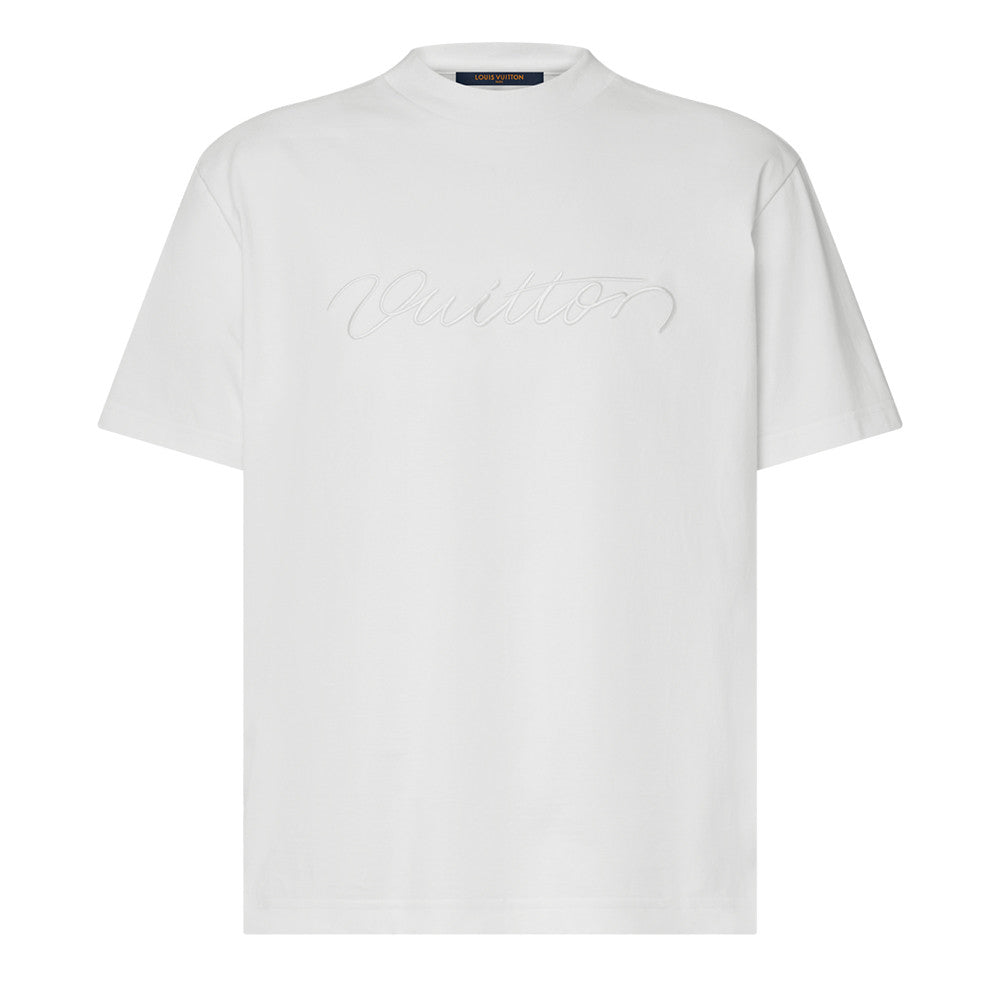 LOUIS VUITTON Women's and Men's Handwritten Logo T-shirt Simple Basic Style Embroidered letters ##332341
