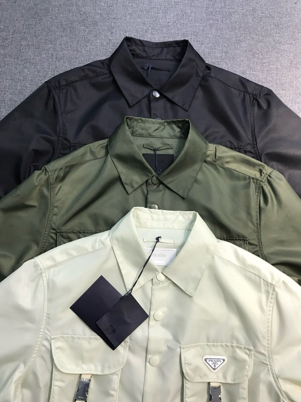 Prada Men's Spring And Fall Pure Nylon Color Lapel Loose Single Breasted Long Sleeved Shirt Jacket #98748