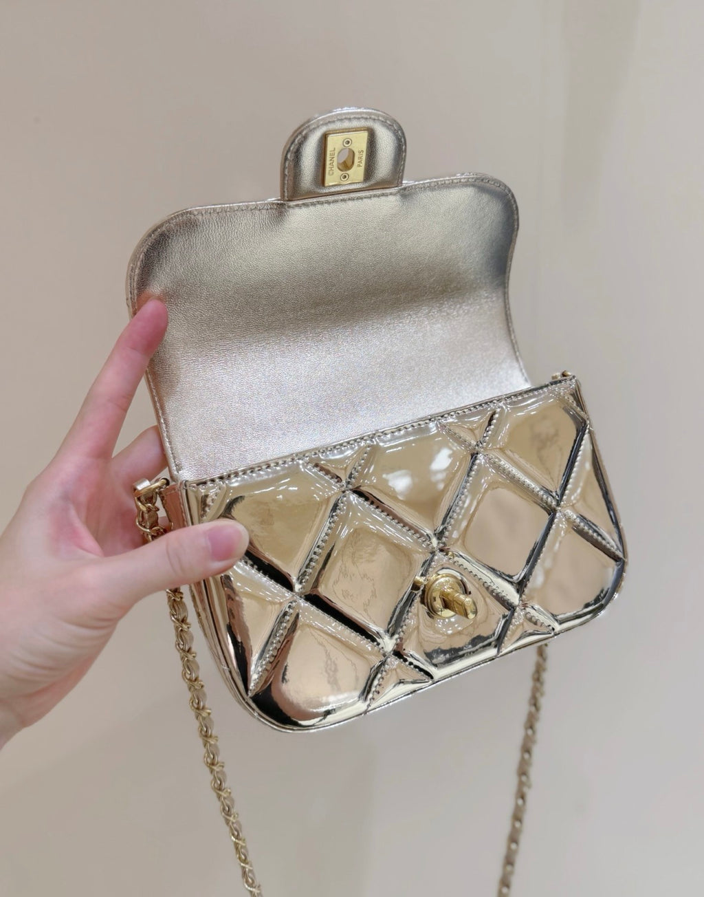 Chanel Small Clutch With Chain Mirror Calfskin Metal #375531