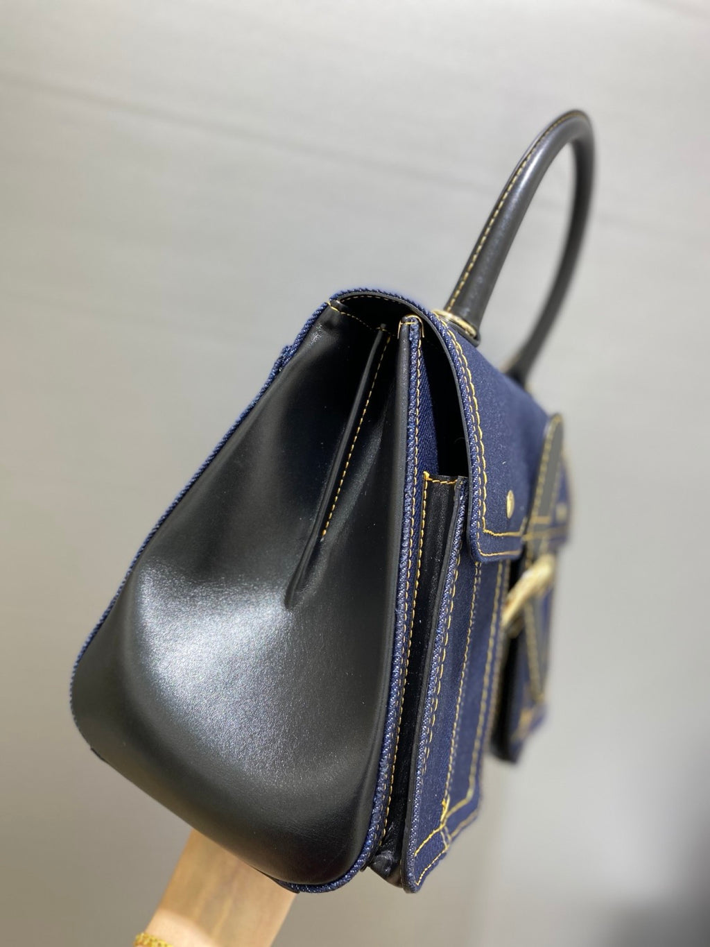 Delvaux Brillant Trench Women's Outer Stitching Solid Color Denim Patchwork Leather Tote Shoulder Bag Bags #76452