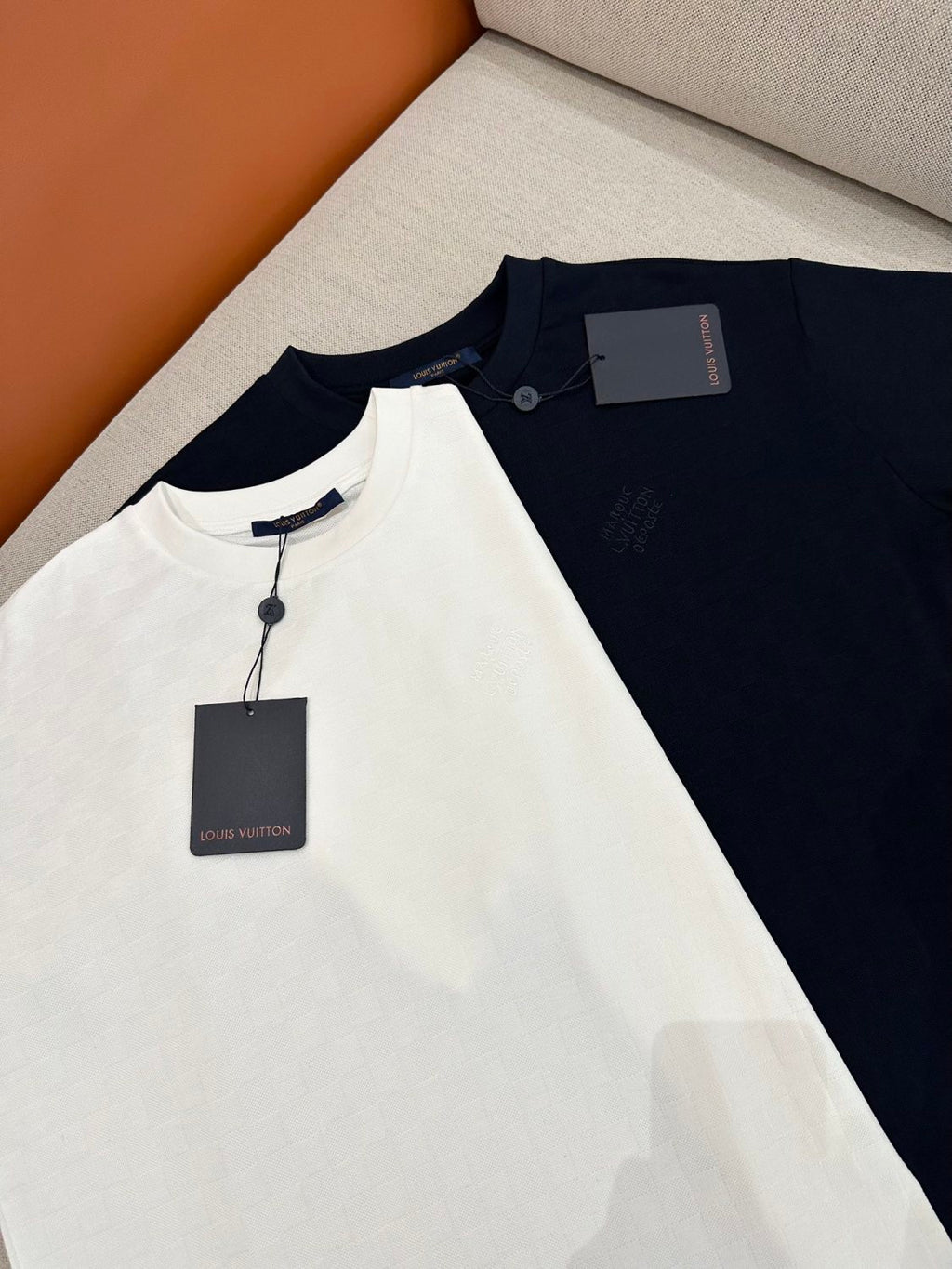 Louis Vuitton Men's Summer Solid Color Embroidered Letter Logo Round Neck Cotton Short Sleeve T-Shirt #99765