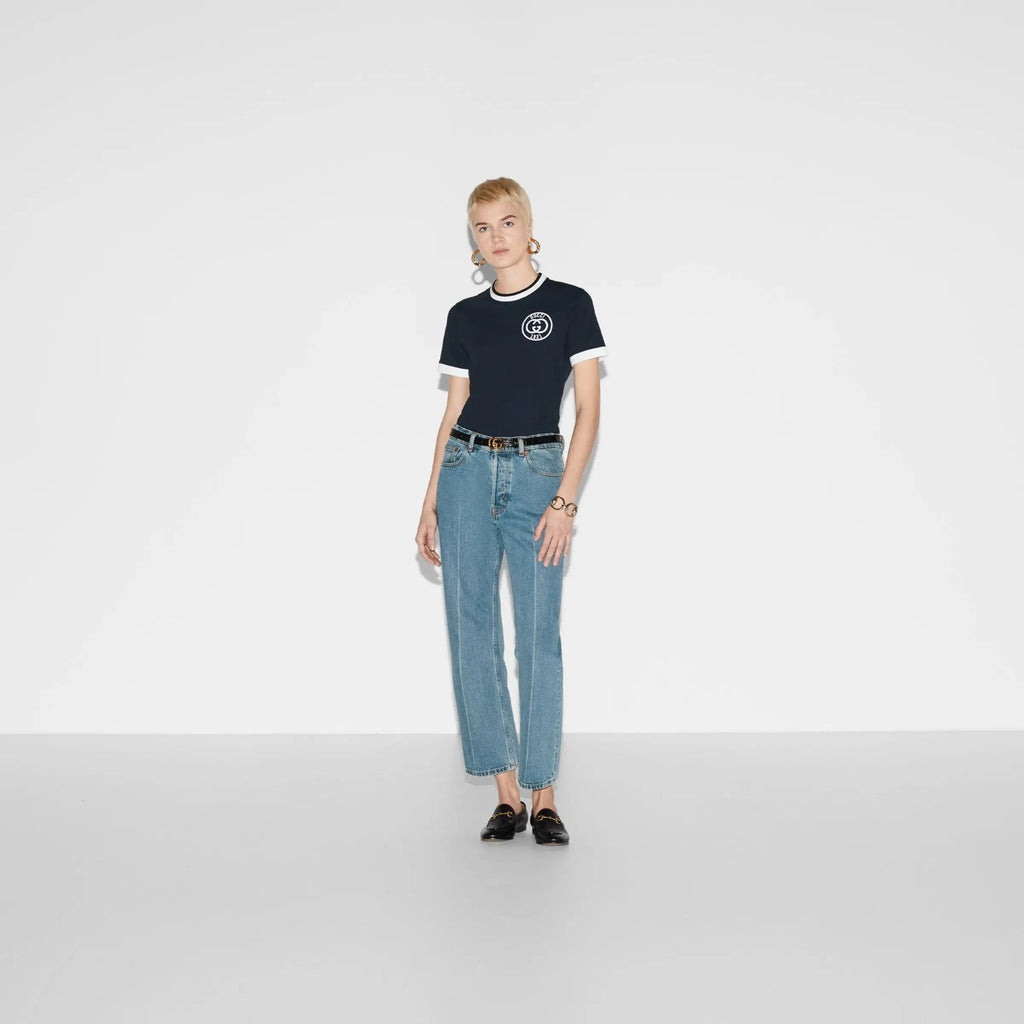 Gucci Men's Summer Letter Embroidery Knit Cotton Round Neck Short Sleeve Solid Color Fitted T-Shirt #71359