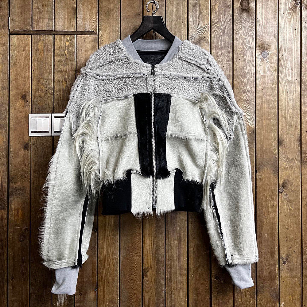 Rick Owens Men's Autumn And Winter Solid Color Fitted Zipper Short Long Sleeve Fur Jacket Ngvp #6965