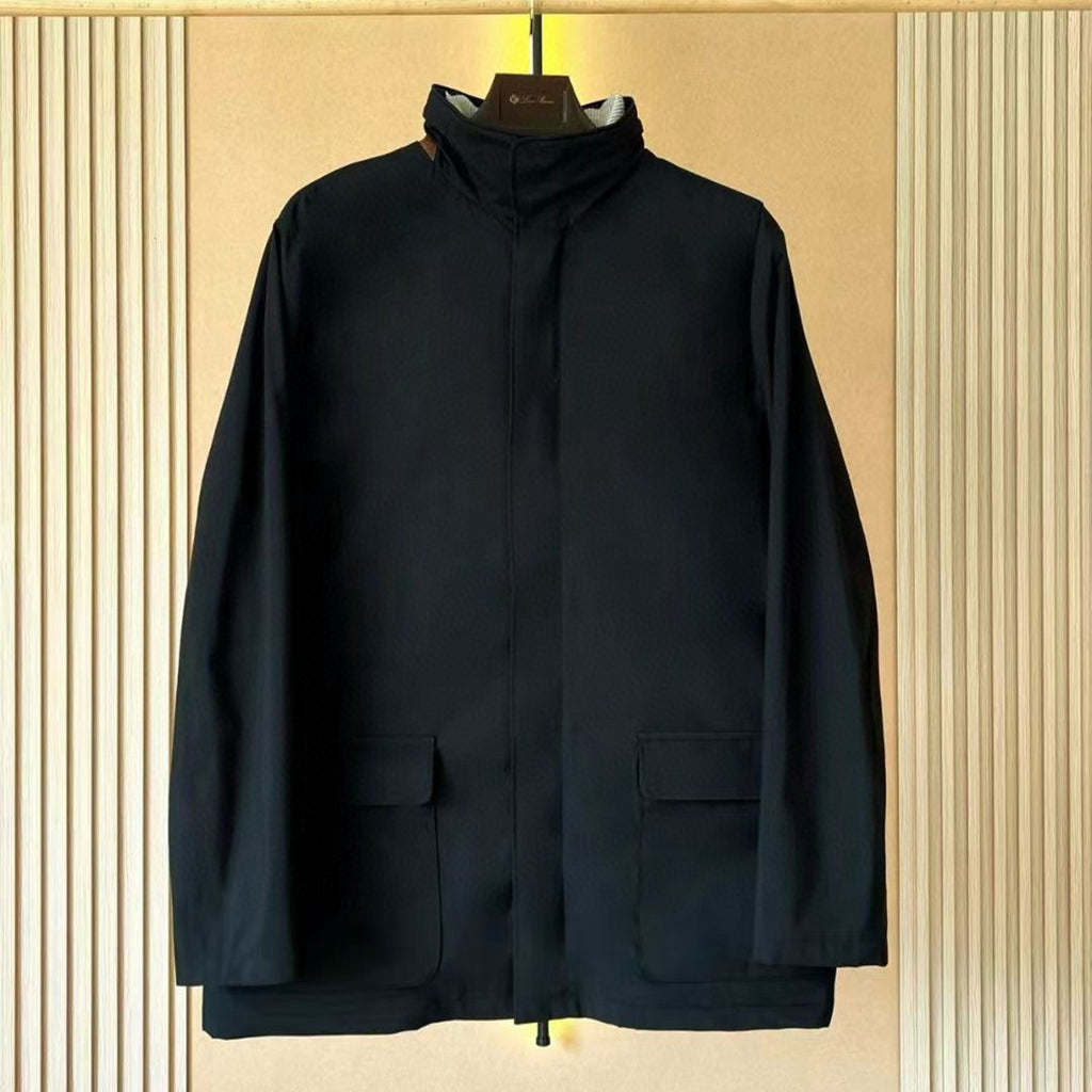 Loro Piana Men's Autumn/winter Solid Color Casual Zipper Jacket Fashionable Casual Pocket Stand-up Collar Long Sleeve Elegant Jacket Ngvp #2193