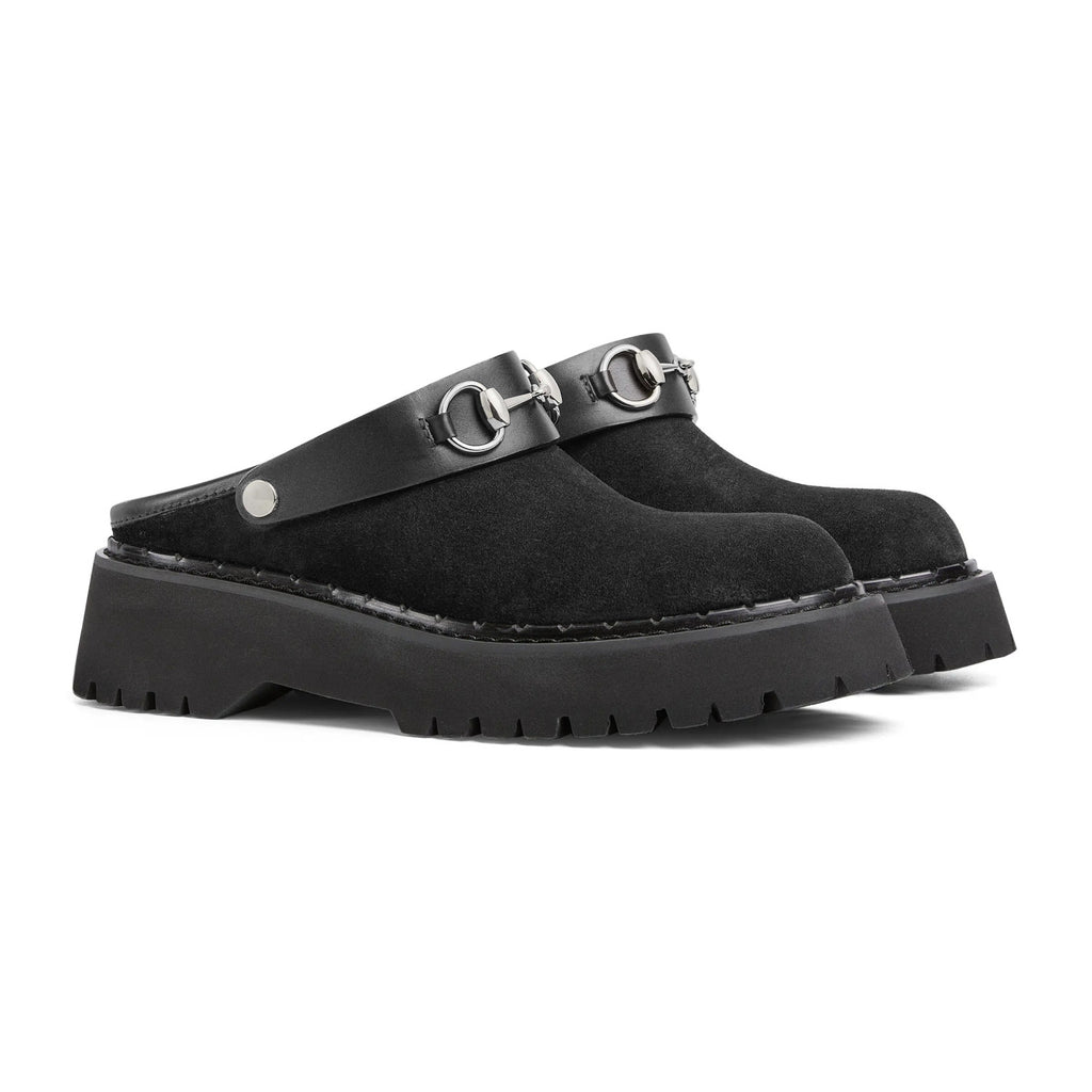 Gucci Women's Decorated Horsebit Buckle Mule Shoes Suede Leather Half Slippers Fashion Thick Bottom Height Increasing Shoes Heel Height:5cm  #81434