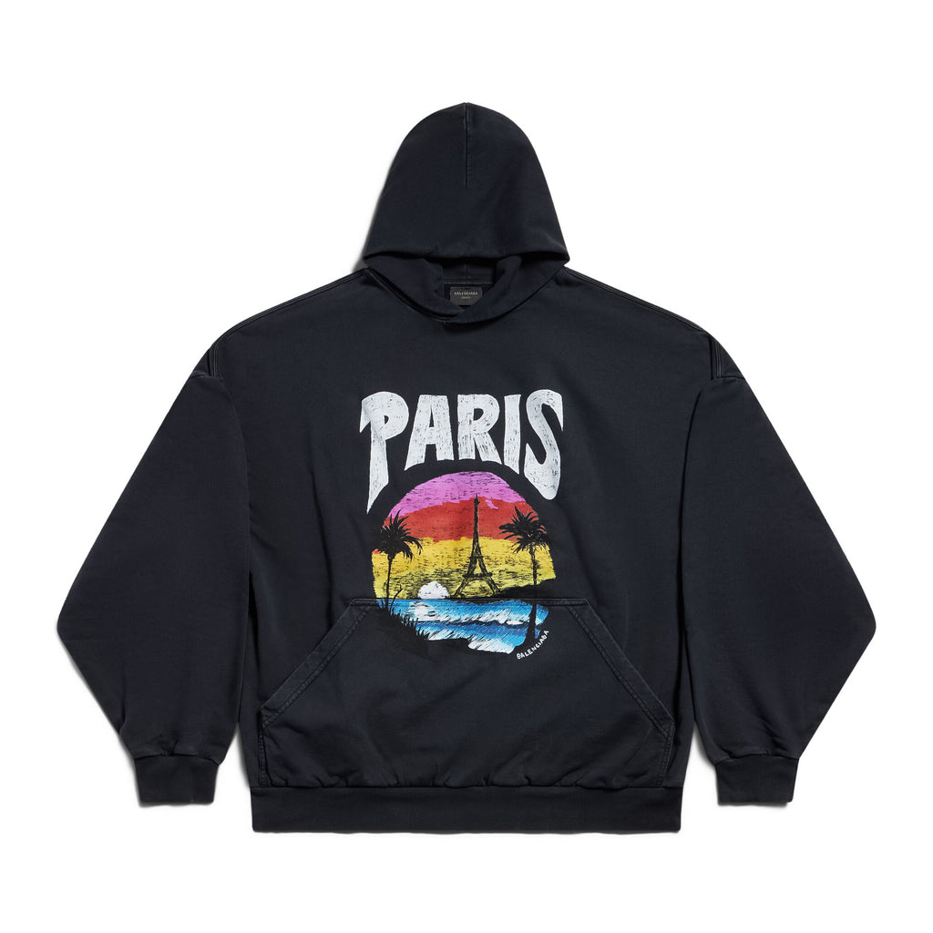Balenciaga Men's and Women's Alphabet Printed Pattern Loose Fit Long Sleeve Paris Tropical Round Hooded Sweatshirt Pullover #98195