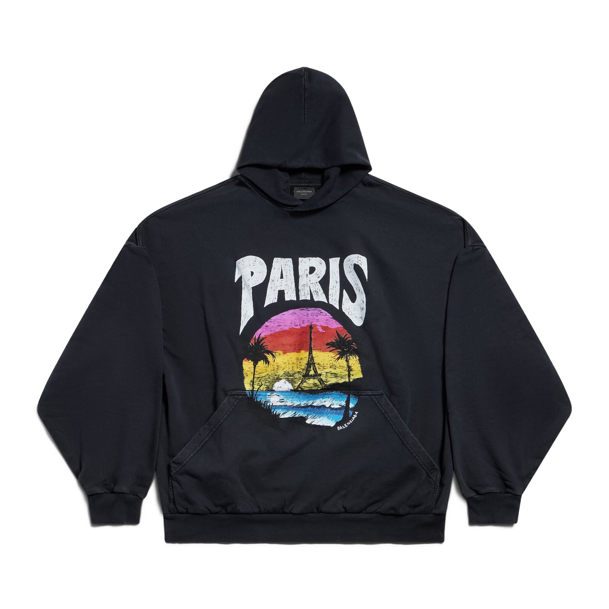 Balenciaga Men's and Women's Alphabet Printed Pattern Loose Fit Long Sleeve Paris Tropical Round Hooded Sweatshirt Pullover #98195