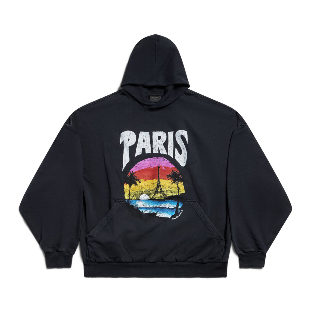 Balenciaga Men's and Women's Alphabet Printed Pattern Loose Fit Long Sleeve Paris Tropical Round Hooded Sweatshirt Pullover #98195