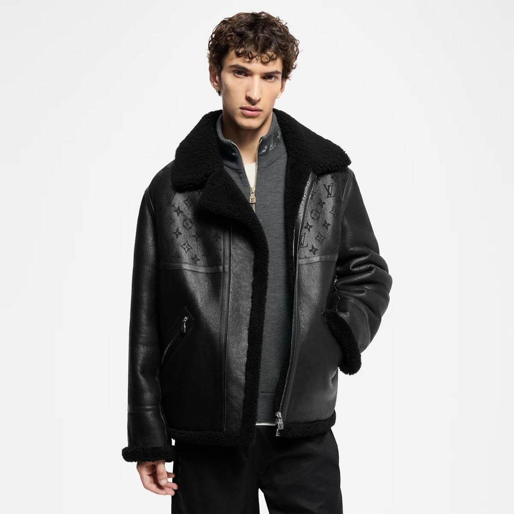 Louis Vuitton Men's Winter Solid Colour Printed Lambskin Wool Zip Up Long Sleeve Jacket #76879