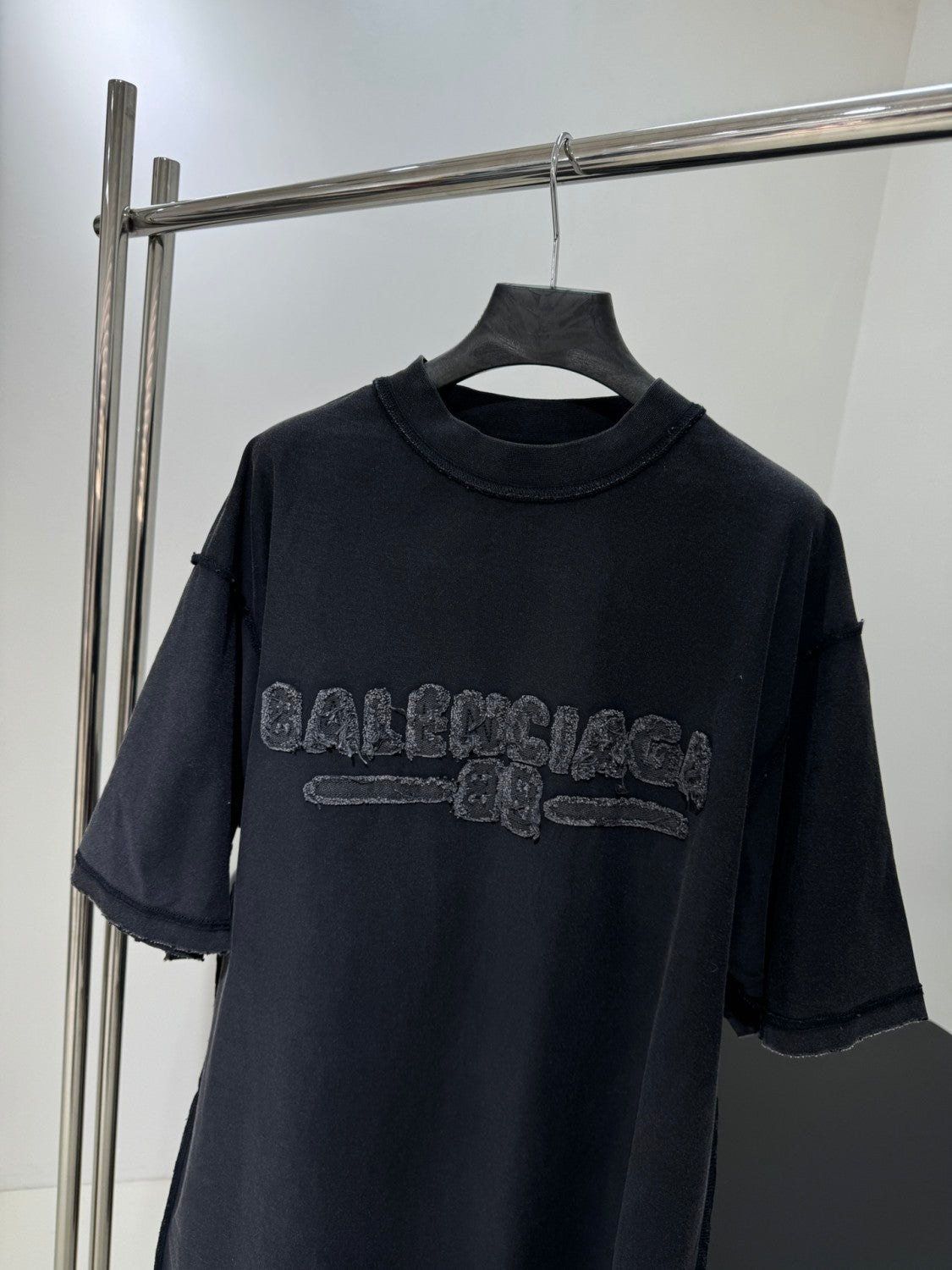 Balenciaga Men's Summer Applique Embroidery Letter Print Round Neck Solid Color Short Sleeve T-Shirt #75233