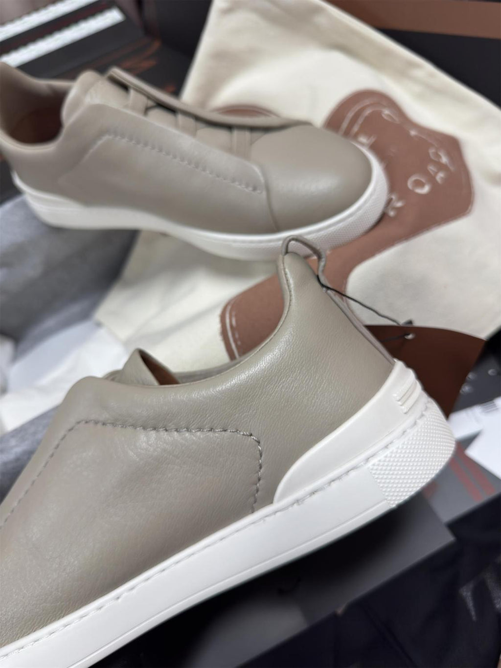 Ermenegildo Zegna Men's Solid Color Leather Fabric Simple Flat Casual Shoes #77223