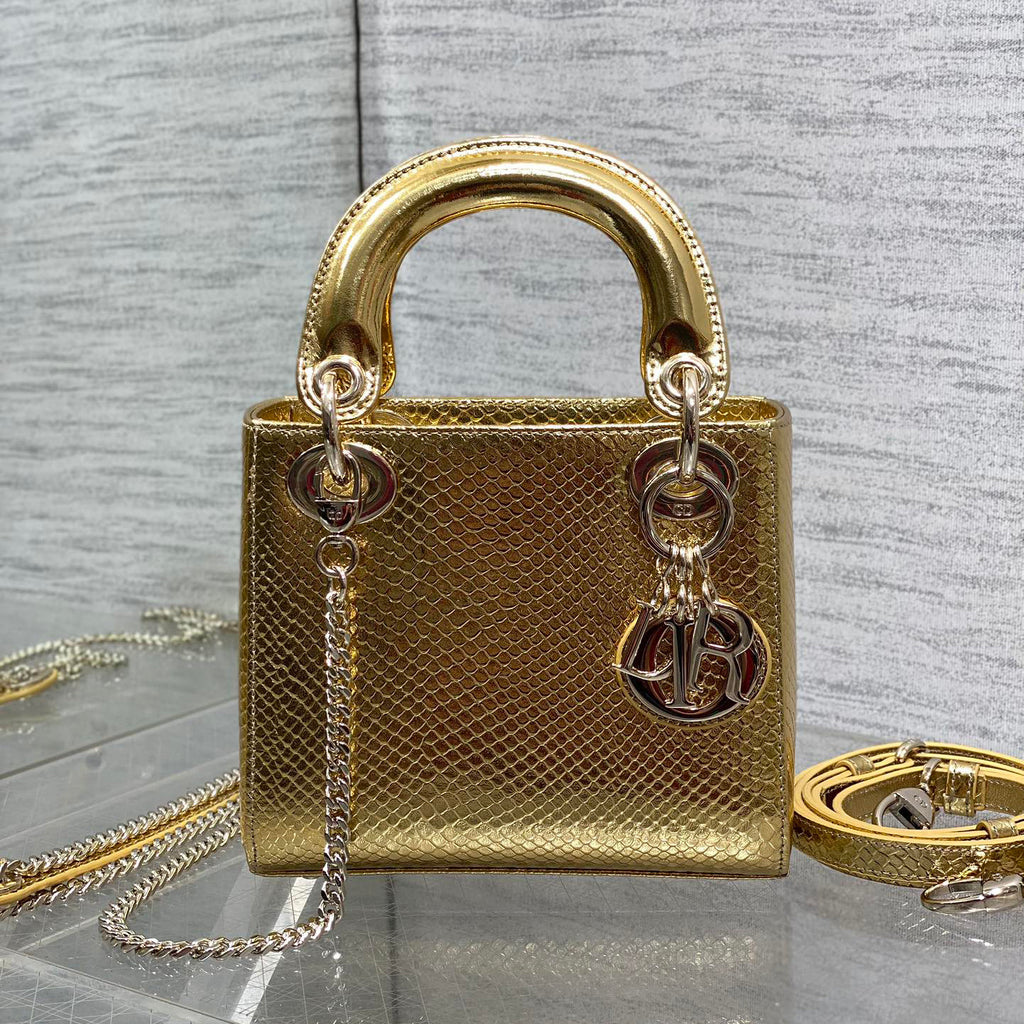 Dior Lady Women's Solid Color Metal Pendant Detachable Chain Shoulder Strap Snake Skin Single Shoulder Crossbody Handbag Bag Bags #77722