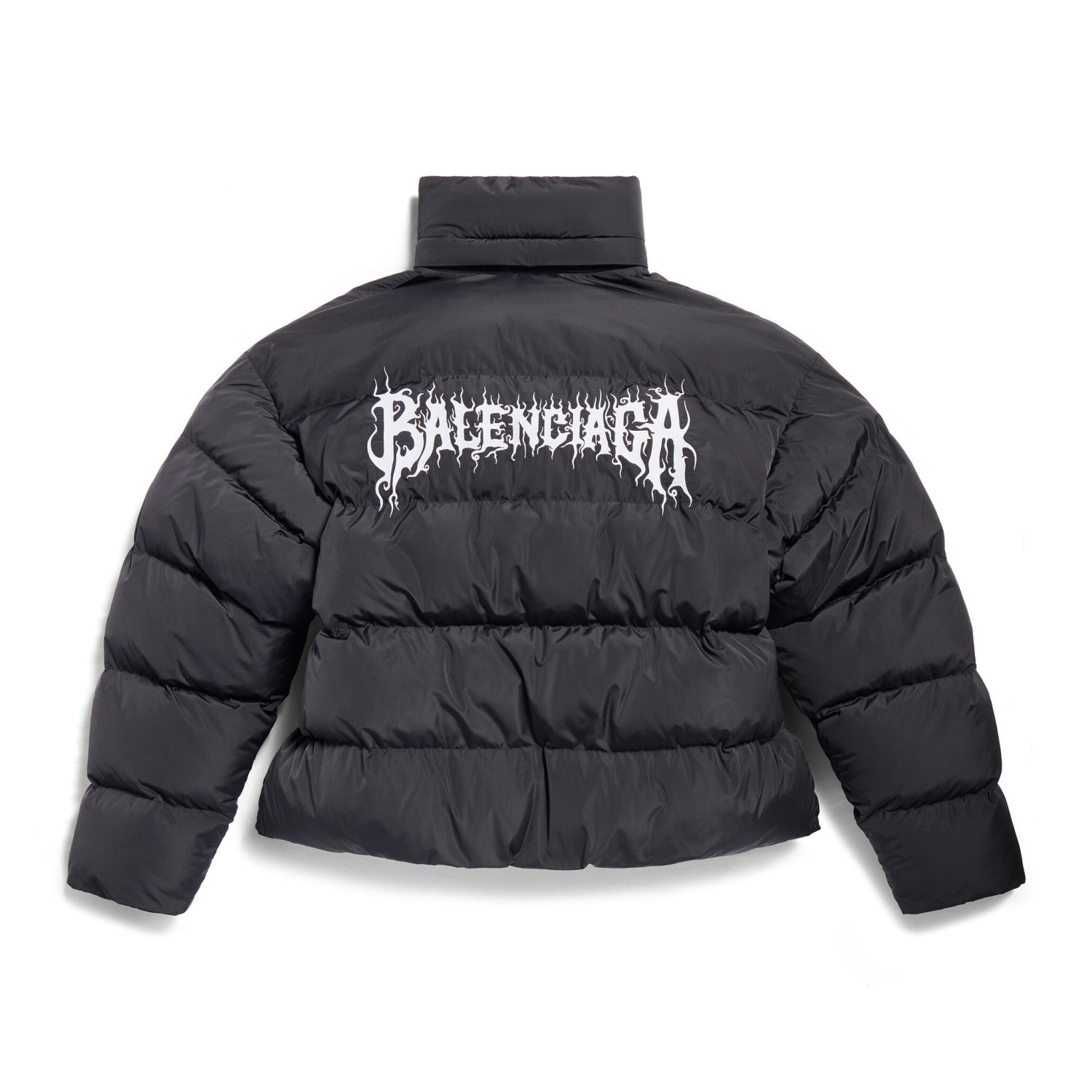 Balenciaga Men's Winter Flame Letter Logo Print Black Nylon Fabric Long Sleeve Puffer Down Jacket #98137