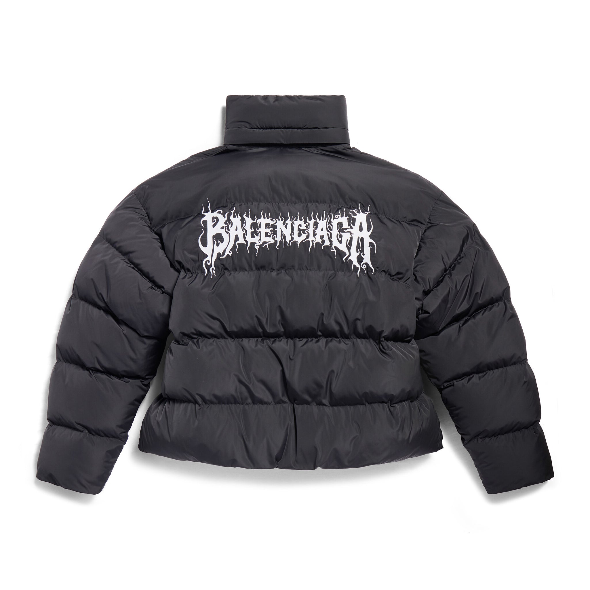 Balenciaga Men's Winter Flame Letter Logo Print Black Nylon Fabric Long Sleeve Puffer Down Jacket #73718