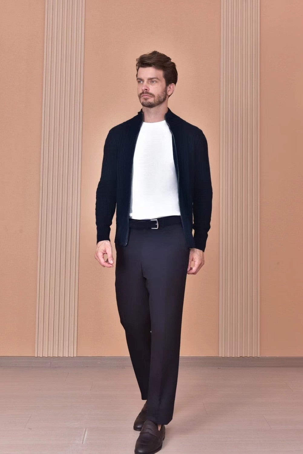 Loro Piana Men's Autumn And Winter Solid Color Zipper Half High Neck Knit Sweater Long Sleeve Jacket Ngvp #9392