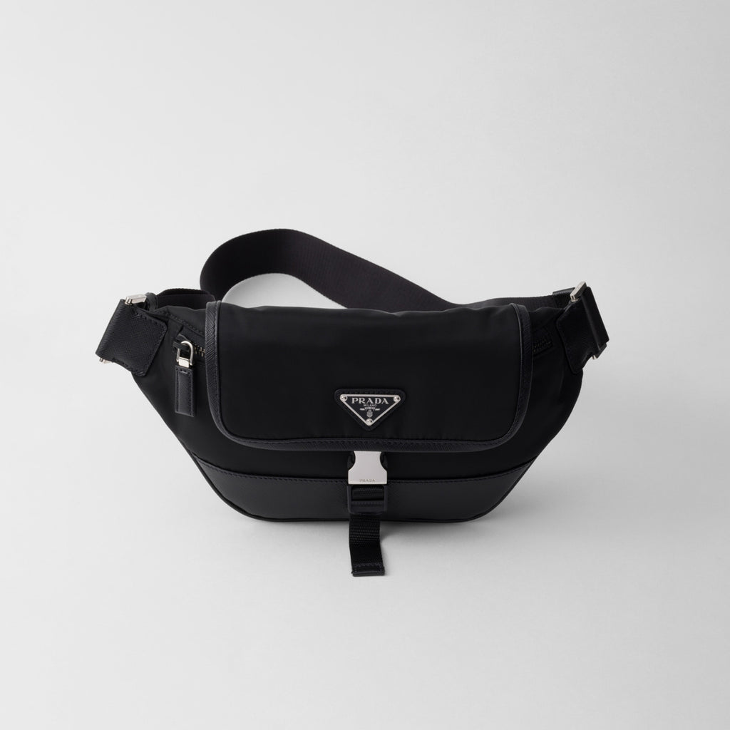 Prada Men's Enameled Metal Triangle Label Re-Nylon and Leather Shoulder Bag Waist Bags #76294