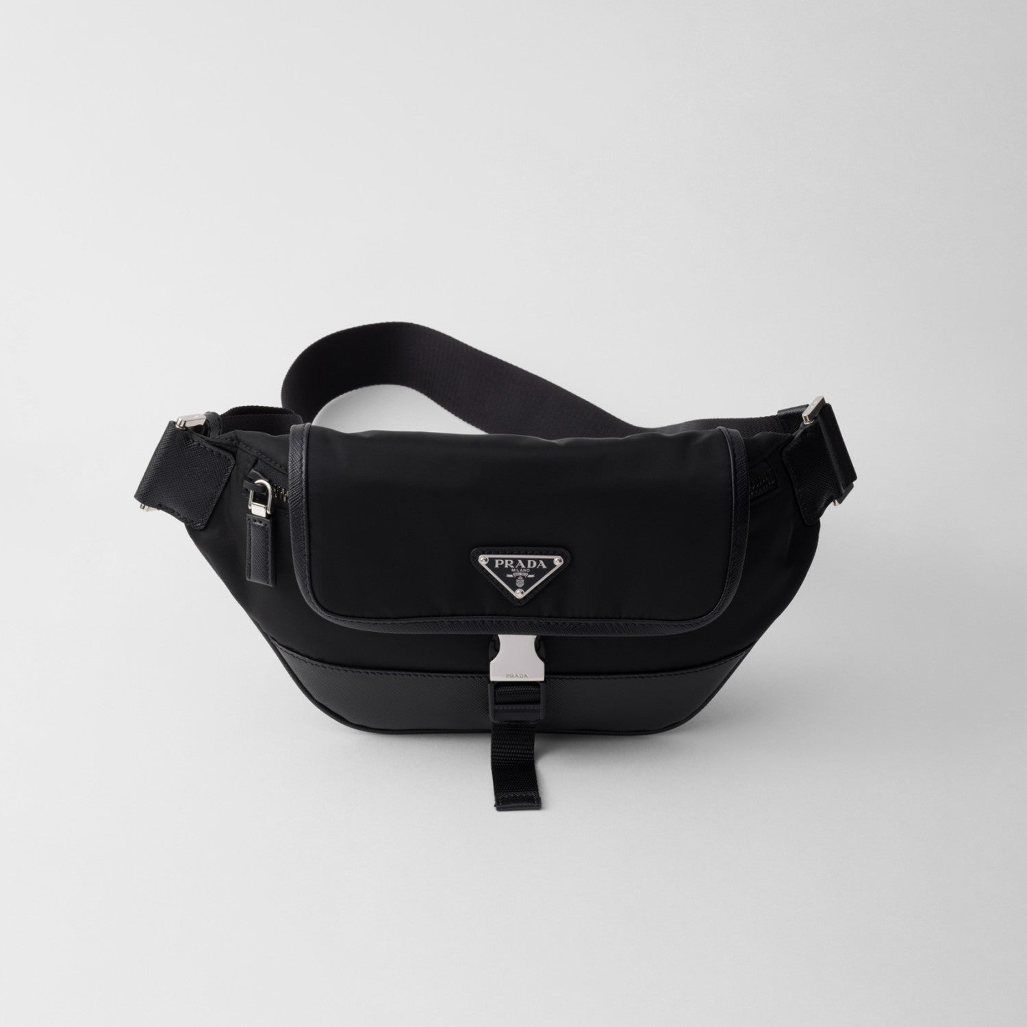 Prada Men's Enameled Metal Triangle Label Re-Nylon and Leather Shoulder Bag Waist Bags #76294