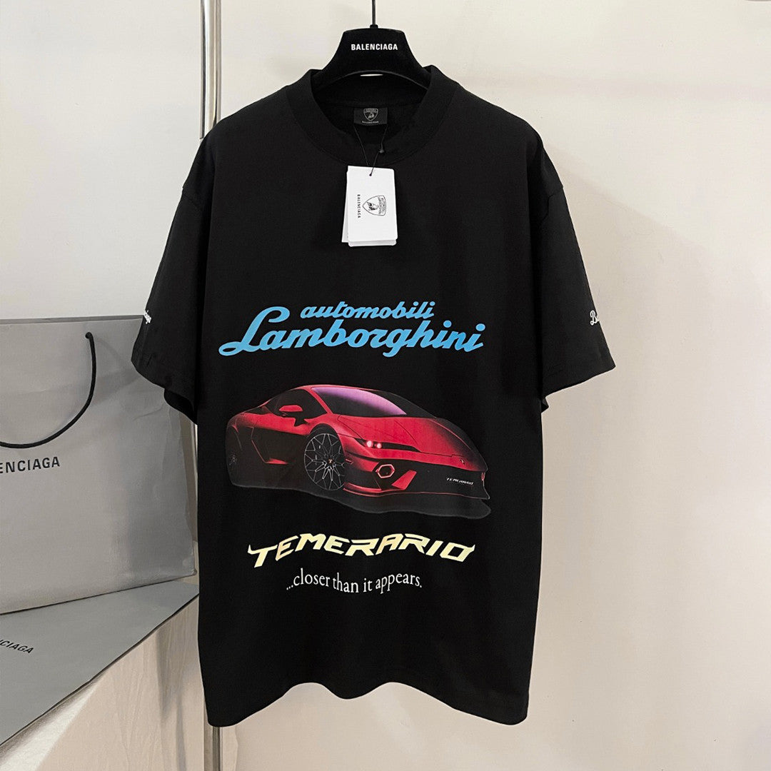Balenciaga x Lamborghini Men's And Women's Summer Car Printing Round Neck Cotton Short Sleeve T-Shirt #71838