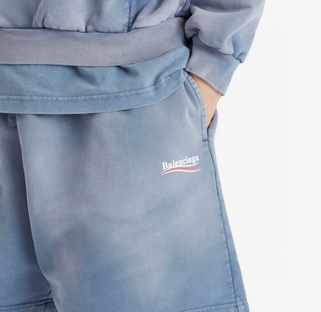 Balenciaga Men's Summer Logo Printed Elastic Waist Cotton Casual Loose Washed Gradient Political Campaign Shorts #71897