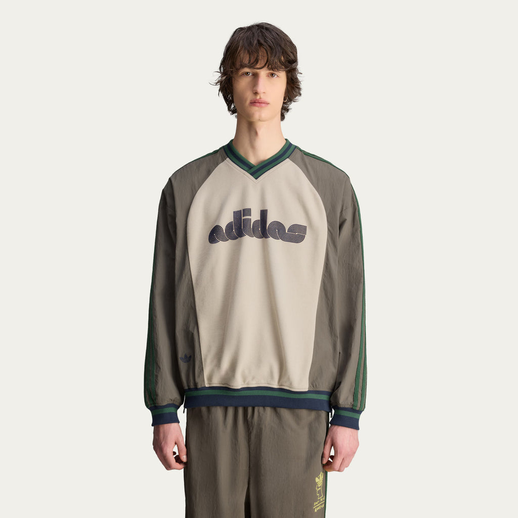 Adidas x Brain Dead Men's Spring/Summer Autumn Retro Color Contrasting Sports V-neck Hoodie Logo Long Sleeve Sweatshirt #81714