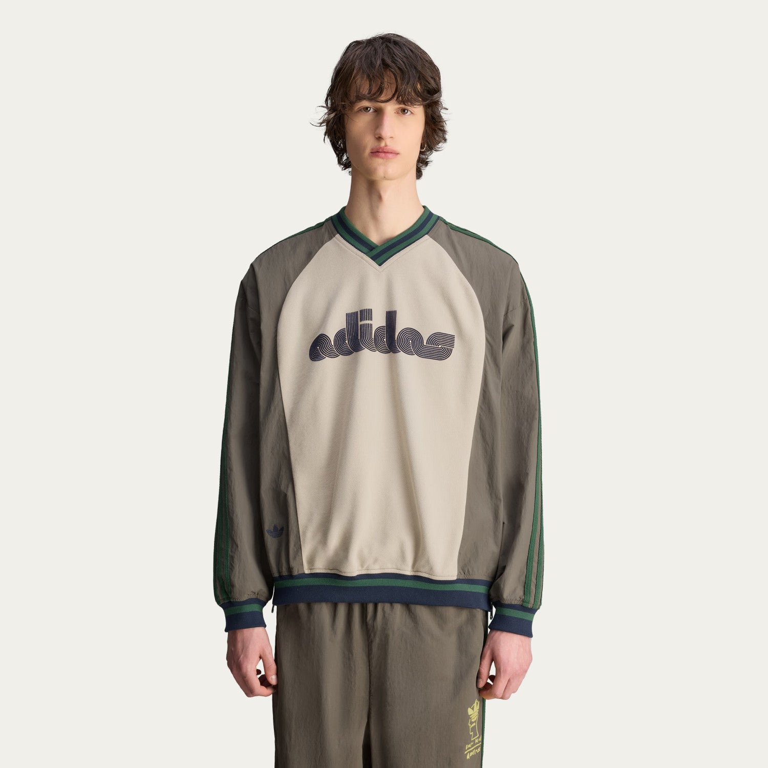 Adidas x Brain Dead Men's Spring/Summer Autumn Retro Color Contrasting Sports V-neck Hoodie Logo Long Sleeve Sweatshirt #81714