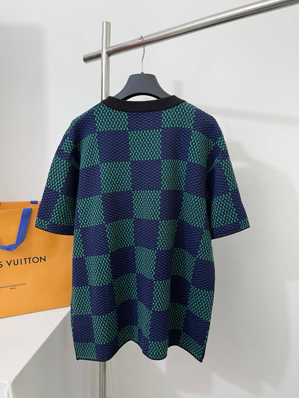 Louis Vuitton ﻿Men's Summer Check Letter Jacquard Damier Cotton Crewneck Round Neck Solid Color Short Sleeve T-Shirt #71878
