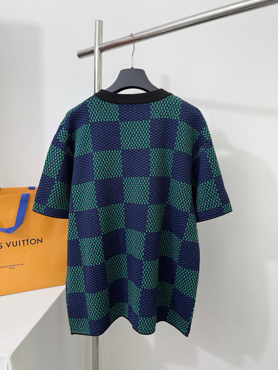Louis Vuitton ﻿Men's Summer Check Letter Jacquard Damier Cotton Crewneck Round Neck Solid Color Short Sleeve T-Shirt #71878
