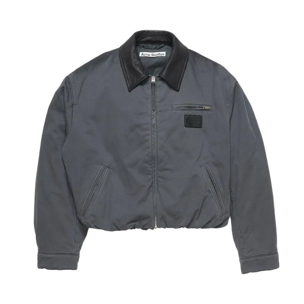 Acne Studios SS25 Men's and Women's Barn Logo Patch Fitted Zip Off Shoulder Long Sleeve Bomber Jacket #332324