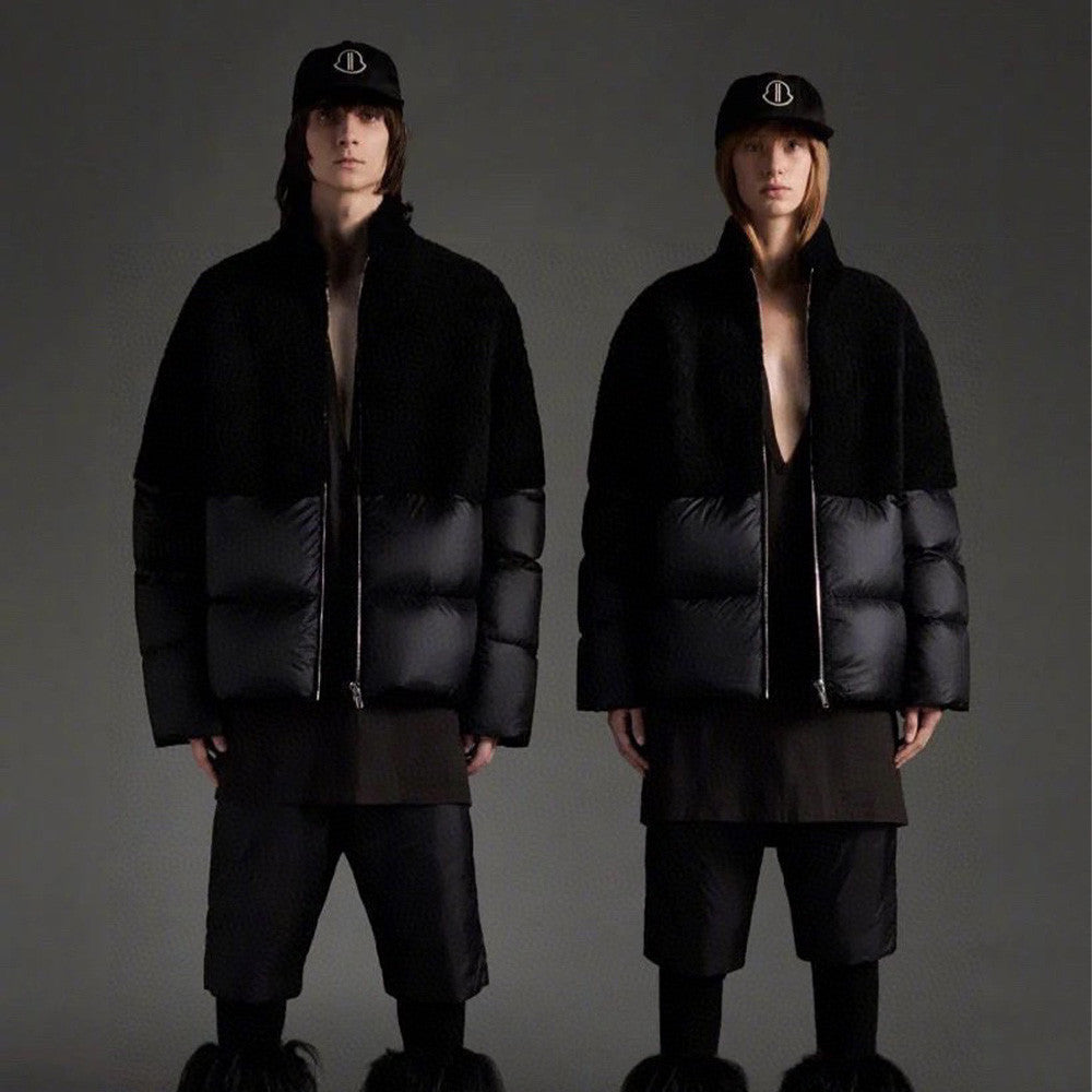 Rick Owens x Moncler Men's Winter Solid Color Standing Collar Zipper Splicing Long Sleeve Loose Puffer Down Jacket Ngvp #7192