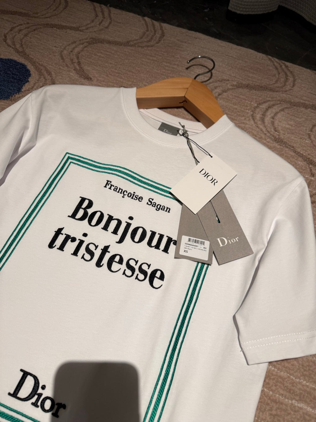 Dior T-Shirt with Book Cover Embroidery Relaxed Fit White and Green Cotton Jersey #337069