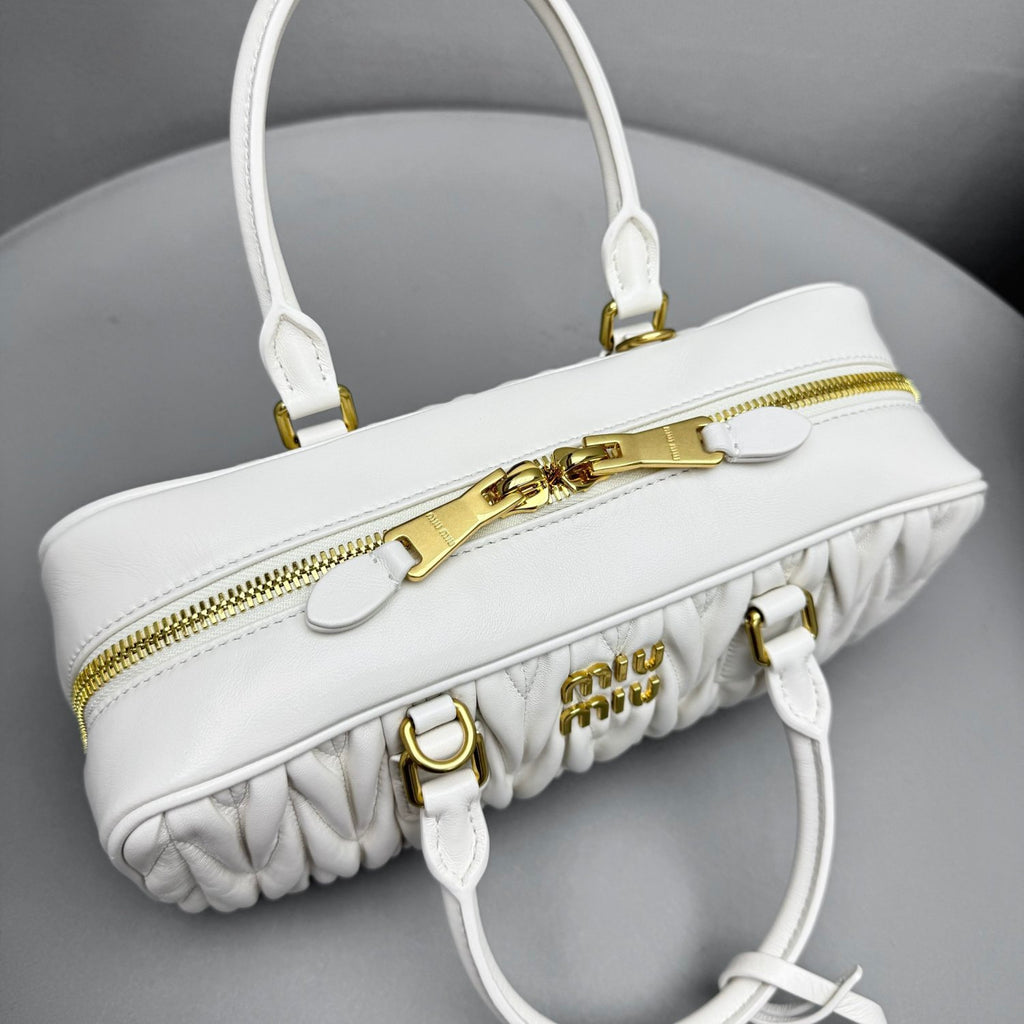 MiuMiu Arcadie matelassé Women's Solid Color Metal Engraved Logo Zipper Closure Leather Shoulder Bag Crossbody Tote Bags #77354