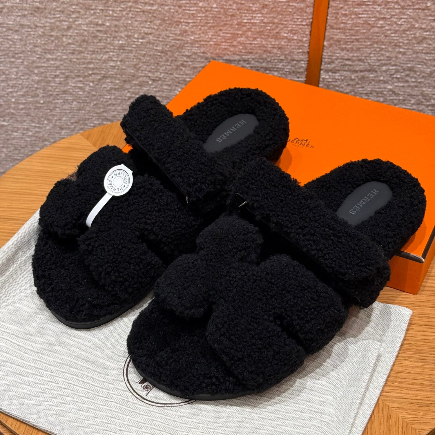 Hermes Chypre Men's And Women's Spring/Fall Fashion Casual Suede Shearling Flip Flop Sandals Shoes #78741