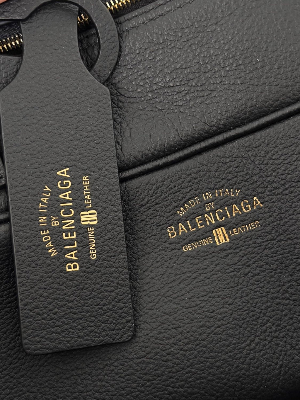 Balenciaga Men's Carrie Black Cowhide Small Bowling Bag with Aged Gold Metallic Accessories Handbag Bags #76257