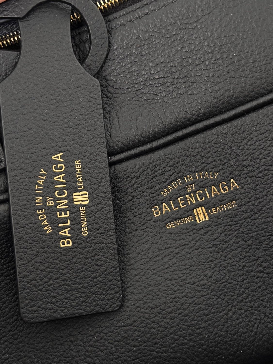 Balenciaga Men's Carrie Black Cowhide Small Bowling Bag with Aged Gold Metallic Accessories Handbag Bags #76257